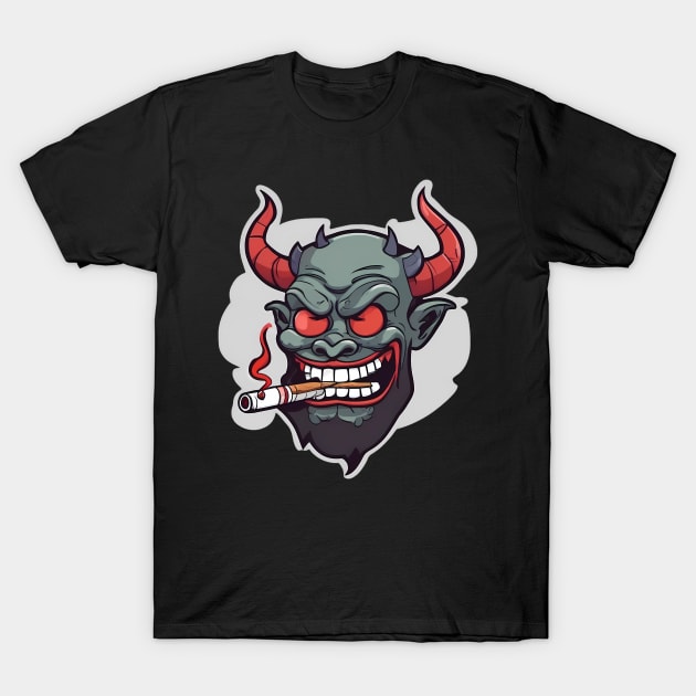 devil smoking a blunt cartoon design T-Shirt by UnReal-Graphics